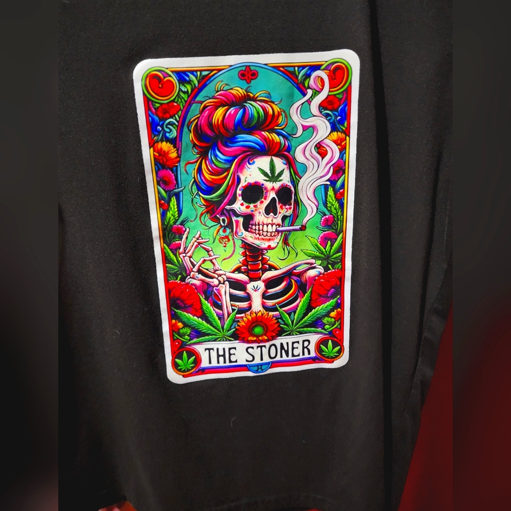 Black Graphic Tee with Colorful Skull Design